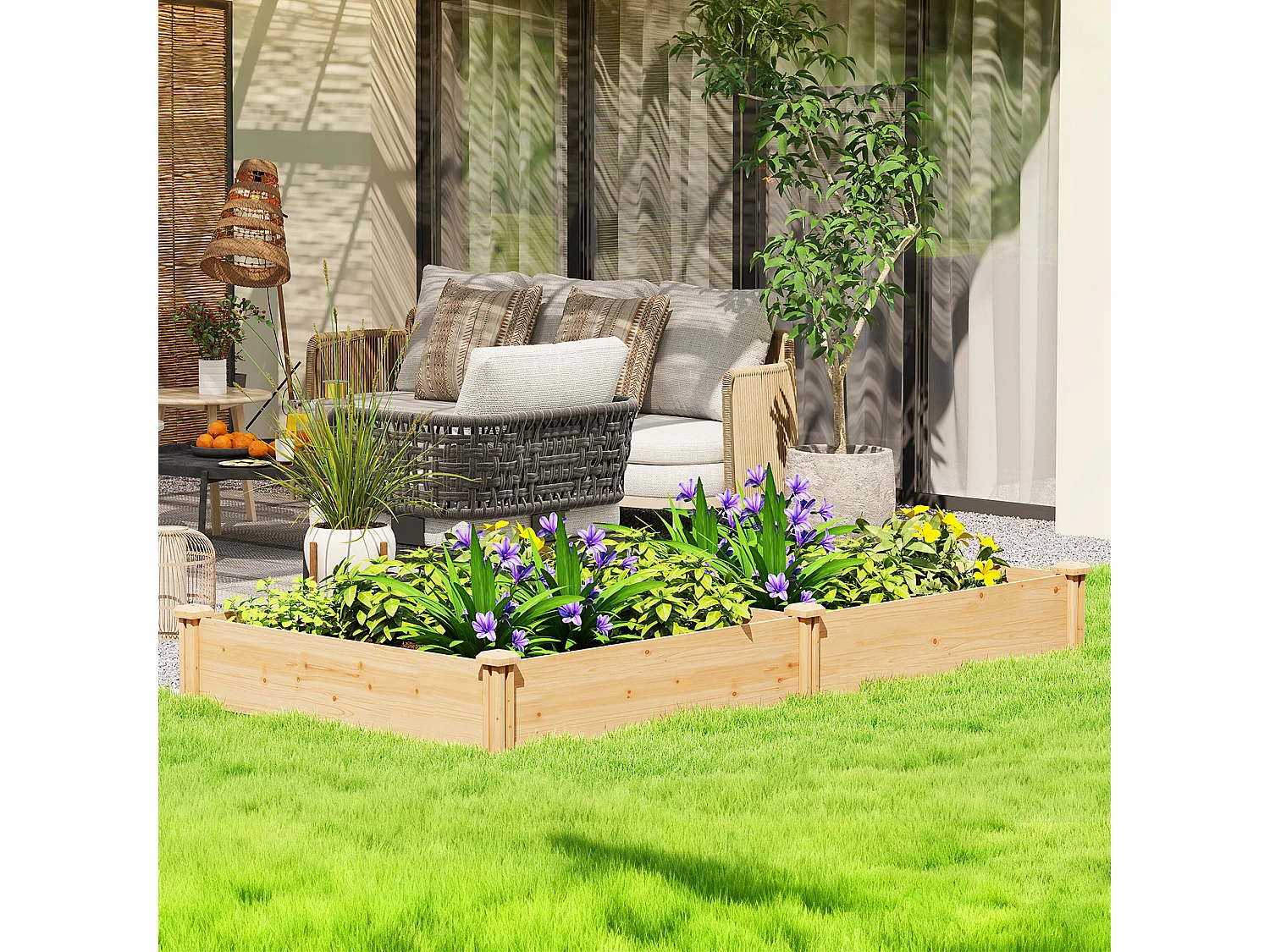 Orto in cassetta in legno con divisorio centrale e fondo aperto