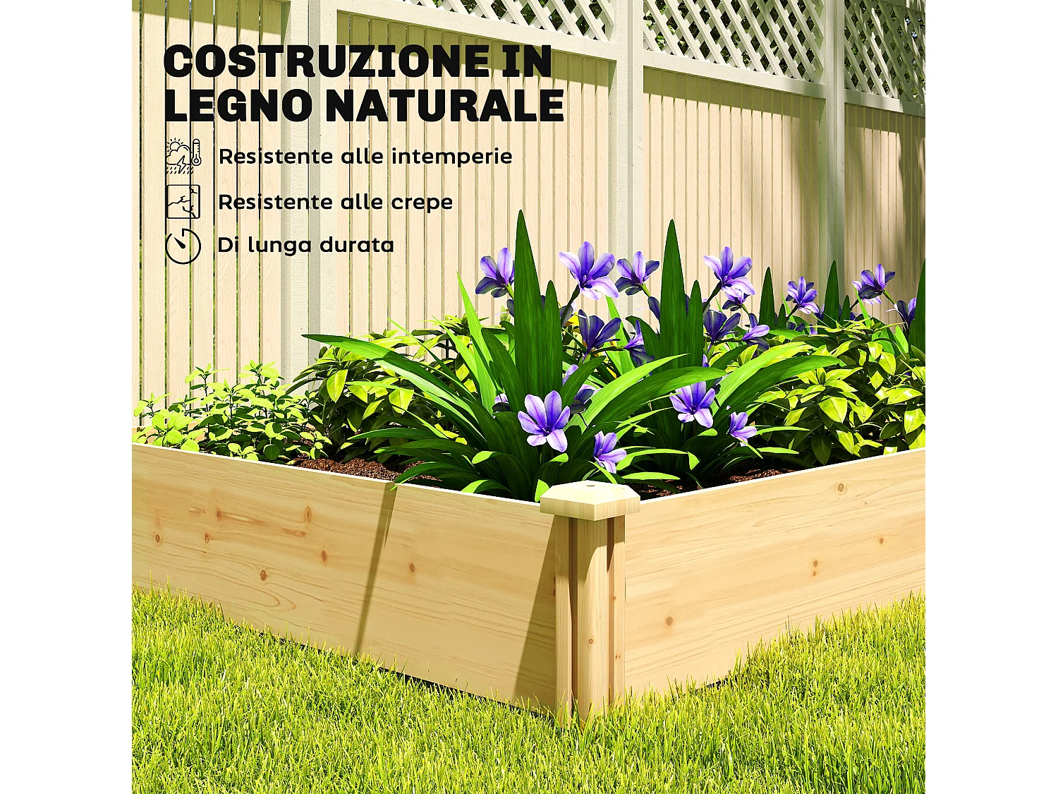 Orto in cassetta in legno con divisorio centrale e fondo aperto