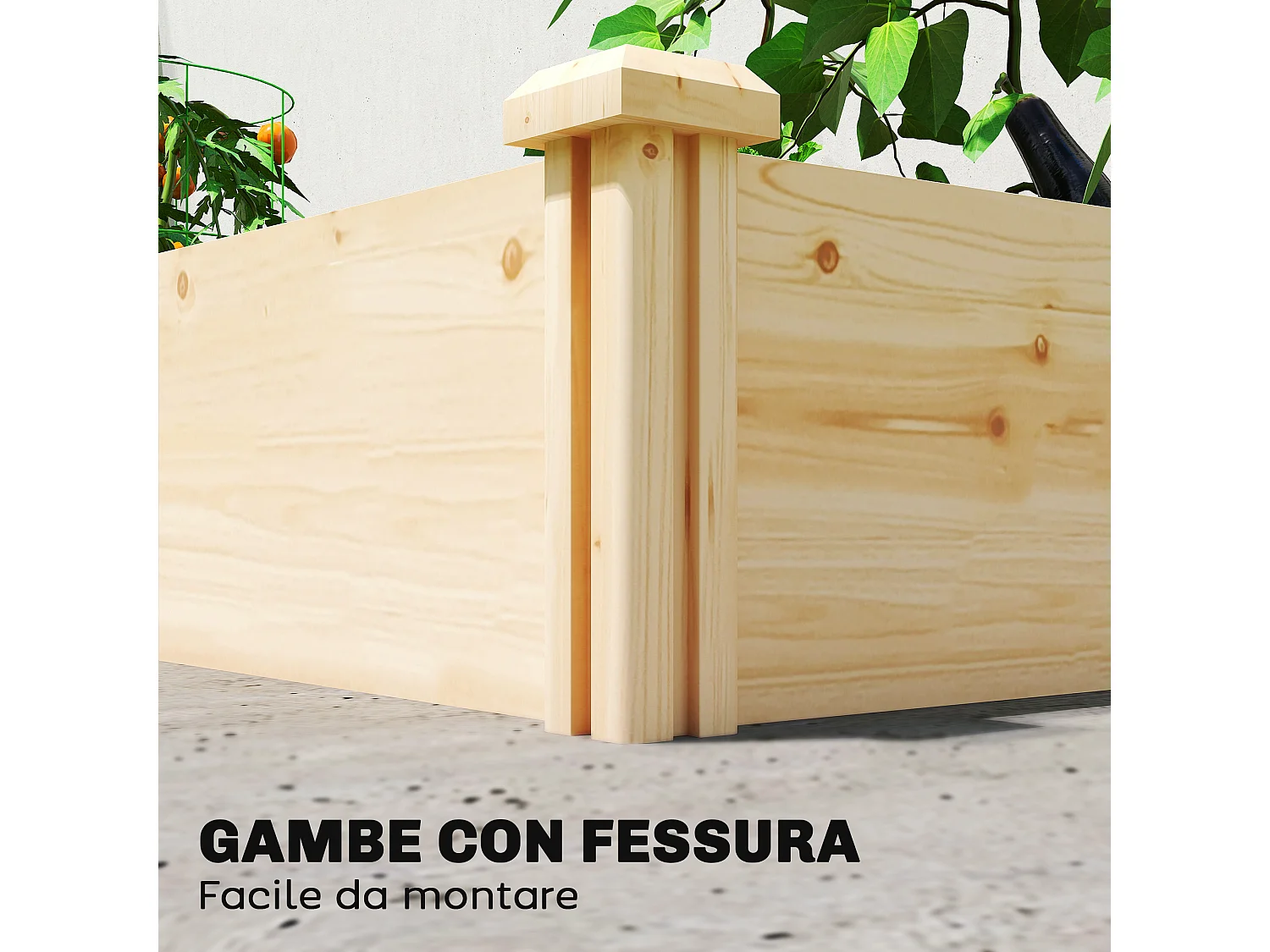 Orto in cassetta in legno con divisorio centrale e fondo aperto