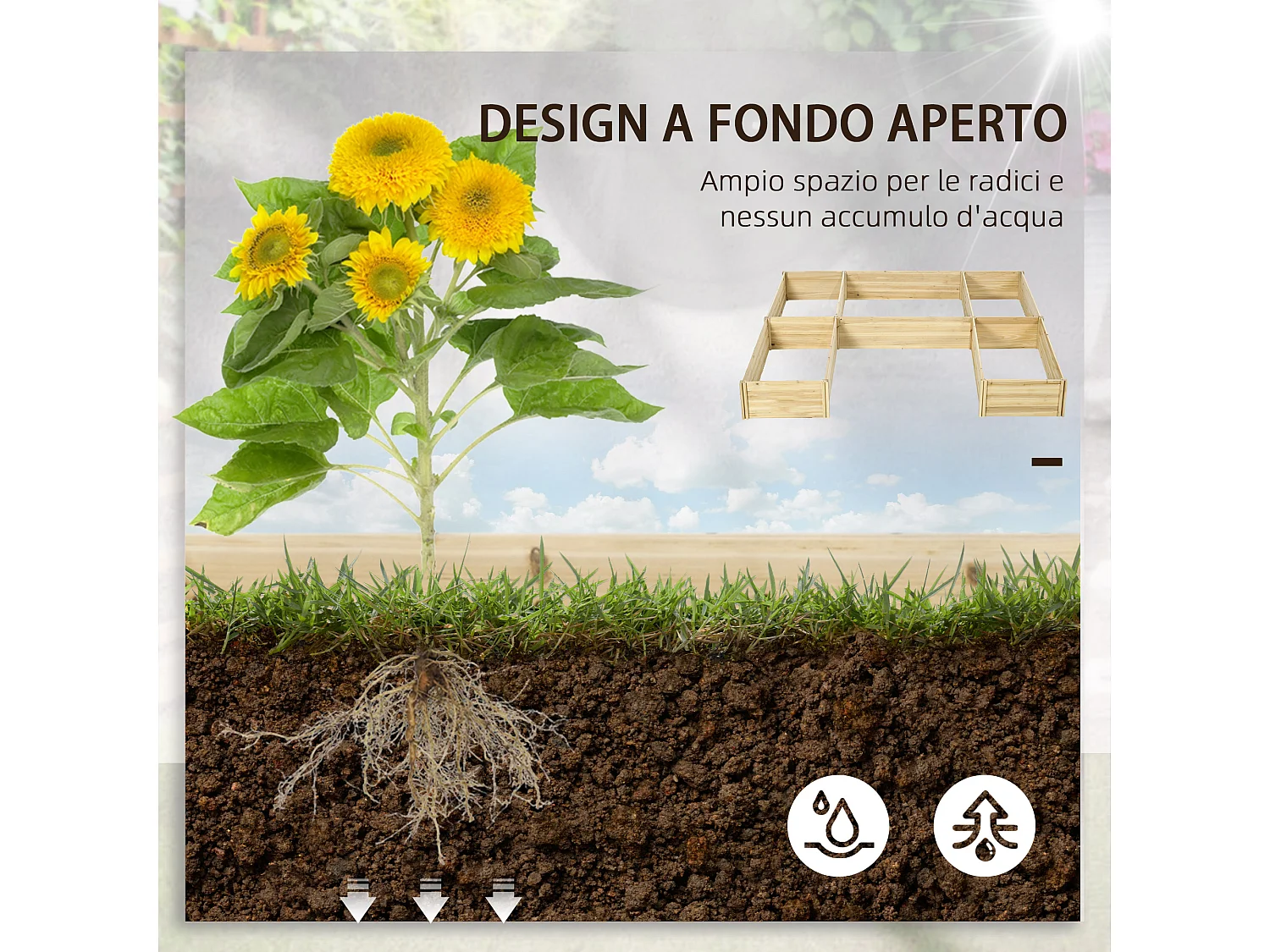 Fioriera da esterno 5 pezzi a fondo aperto in legno di abete