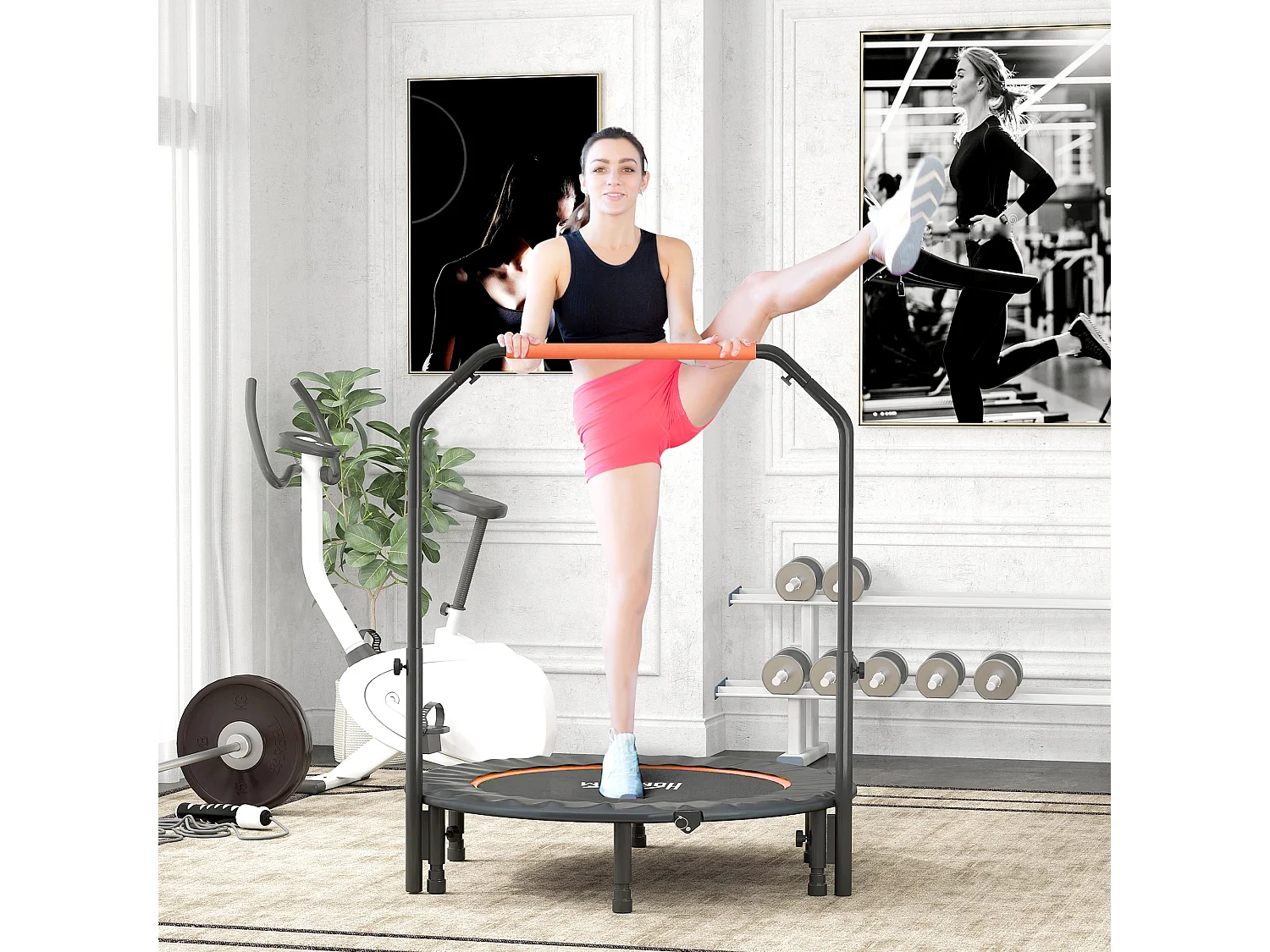 Trampolino fitness Ø114 cm pieghevole e regolabile arancione e nero