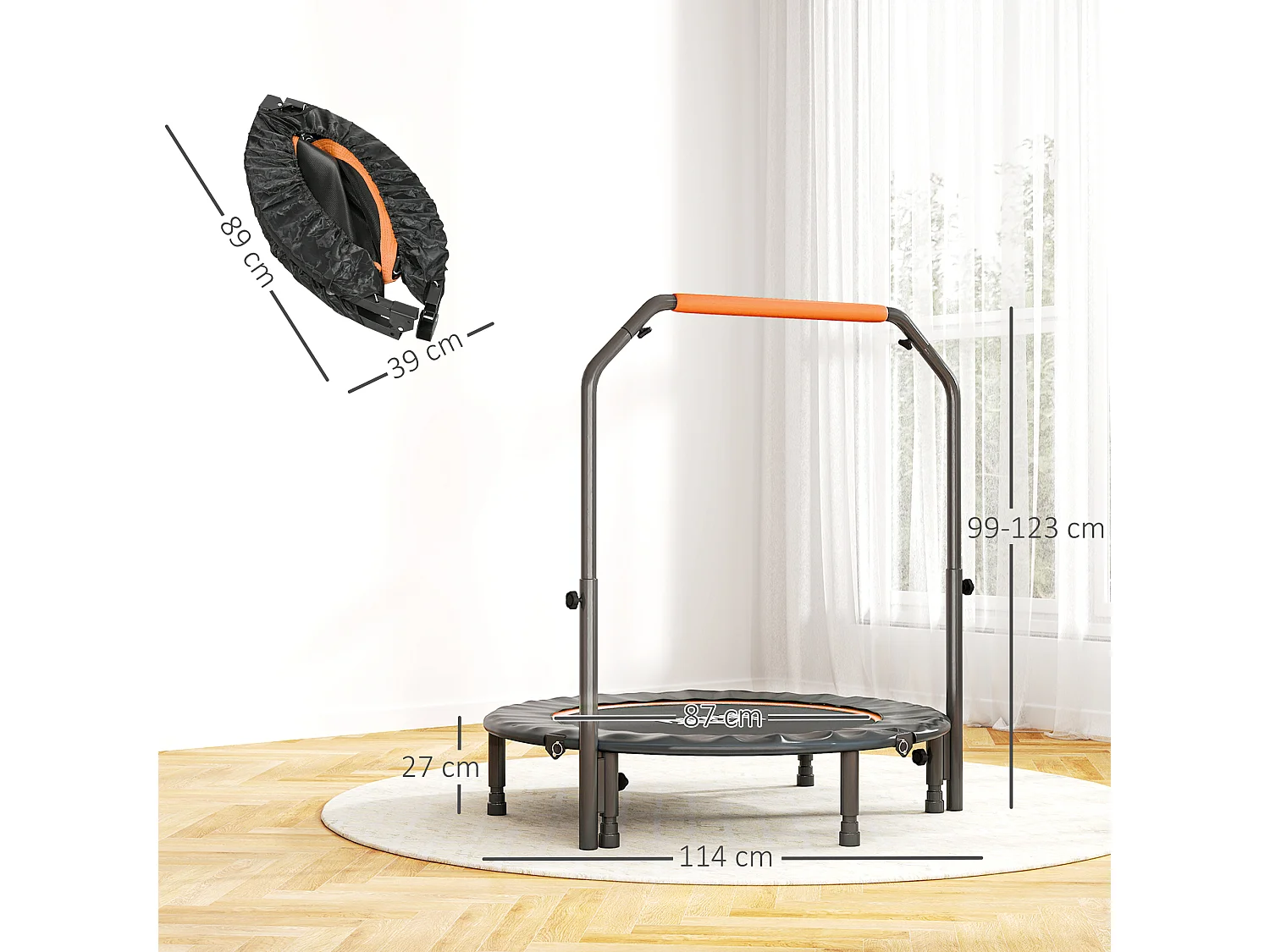 Trampolino fitness Ø114 cm pieghevole e regolabile arancione e nero