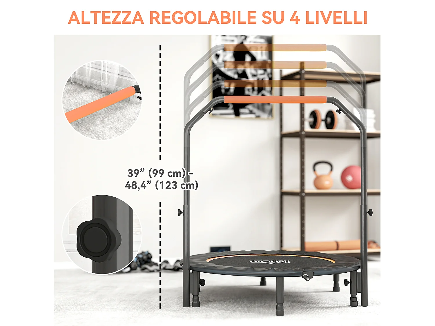 Trampolino fitness Ø114 cm pieghevole e regolabile arancione e nero