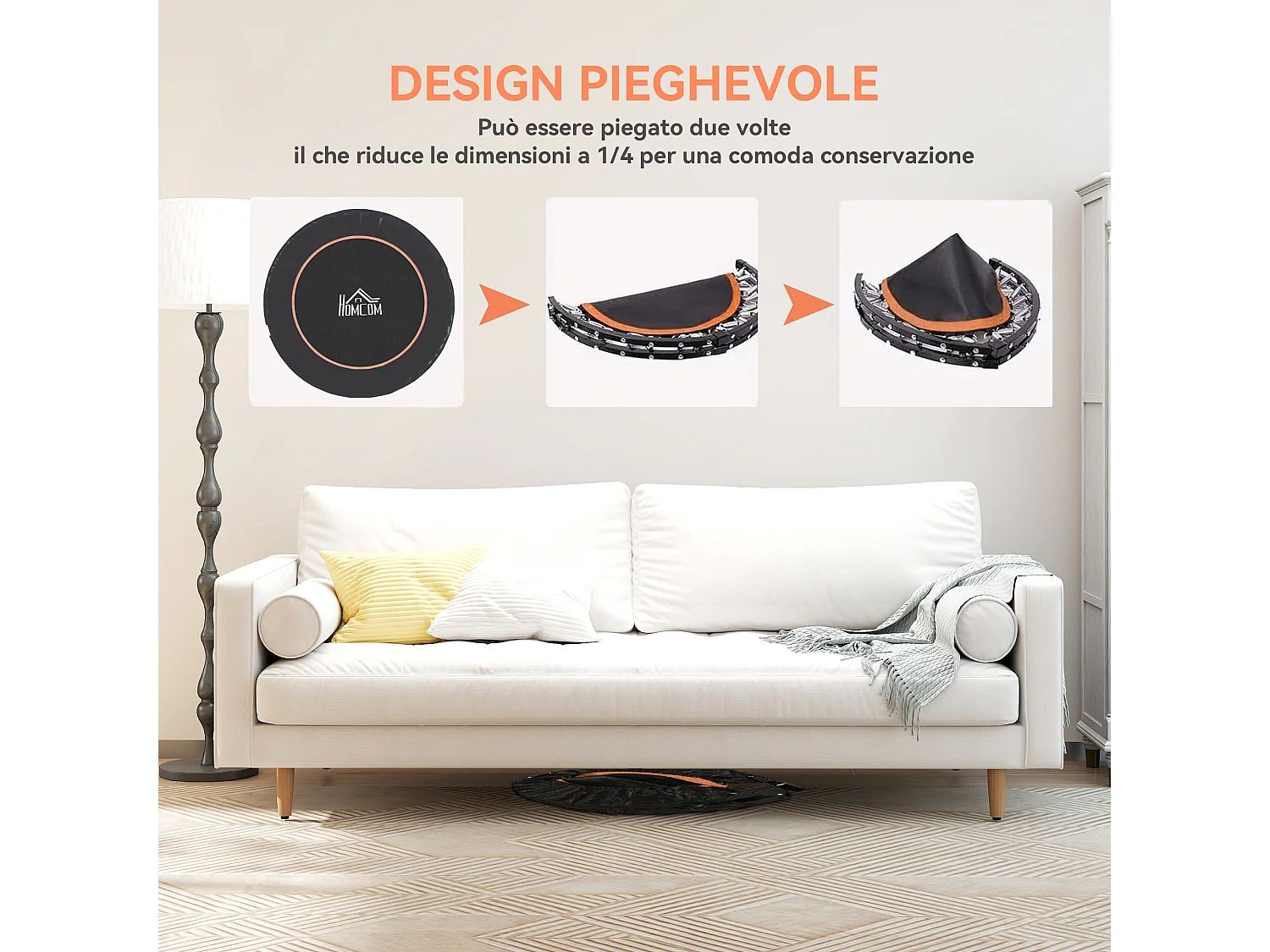 Trampolino fitness Ø114 cm pieghevole e regolabile arancione e nero