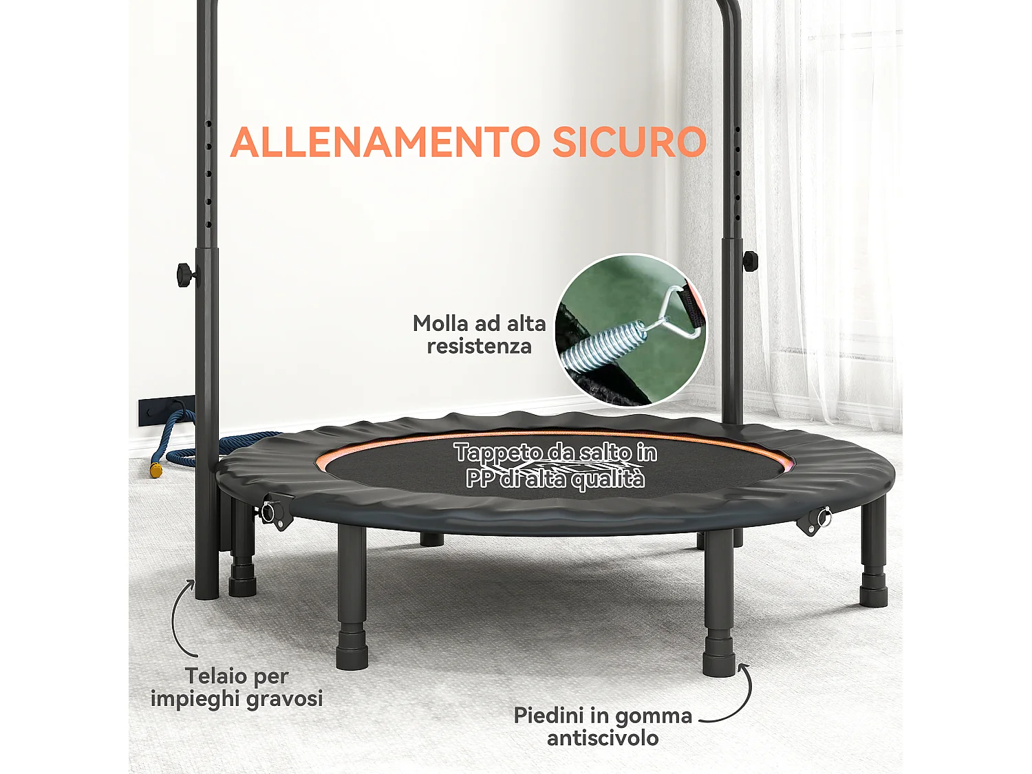 Trampolino fitness Ø114 cm pieghevole e regolabile arancione e nero