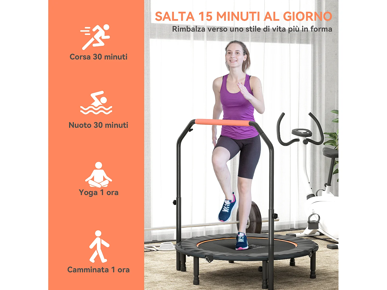 Trampolino fitness Ø114 cm pieghevole e regolabile arancione e nero