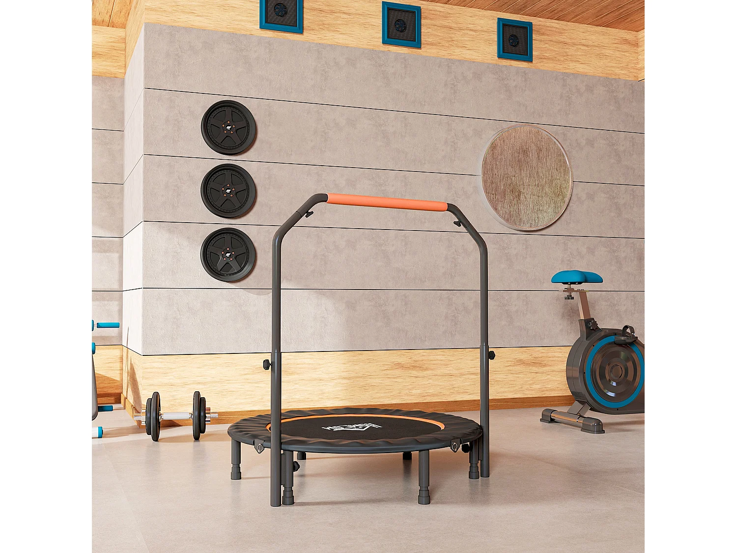 Trampolino fitness Ø114 cm pieghevole e regolabile arancione e nero