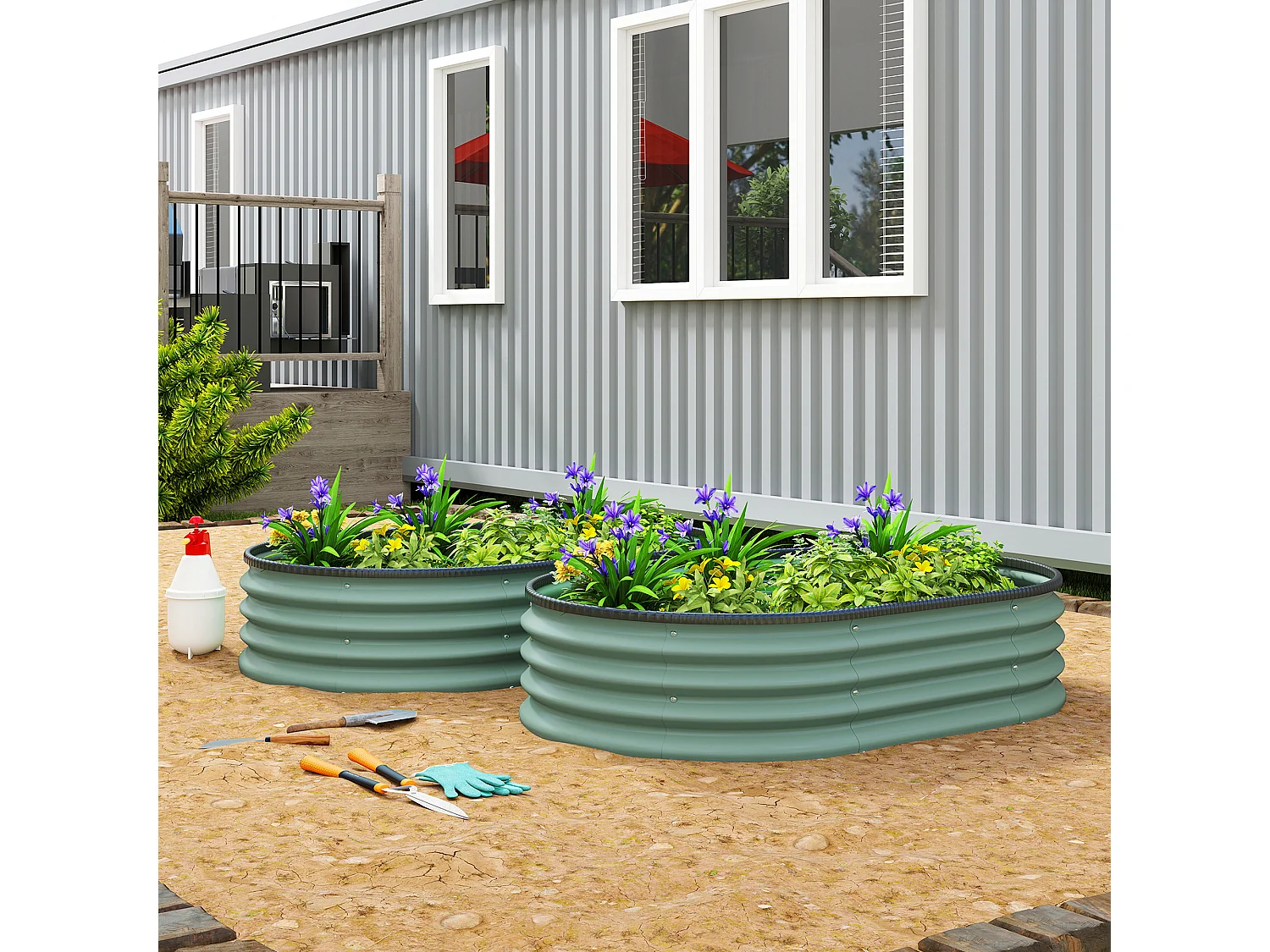 Set di 2 aiuole rialzate modulari in metallo galvanizzato verde