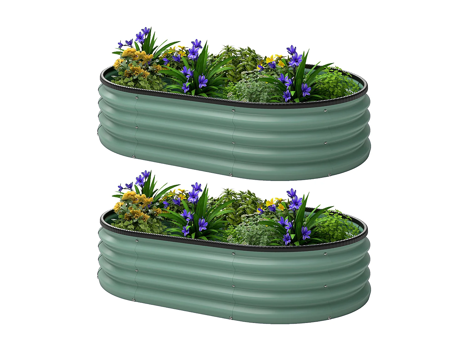 Set di 2 aiuole rialzate modulari in metallo galvanizzato verde