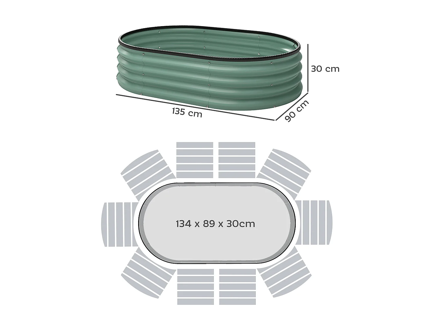 Set di 2 aiuole rialzate modulari in metallo galvanizzato verde