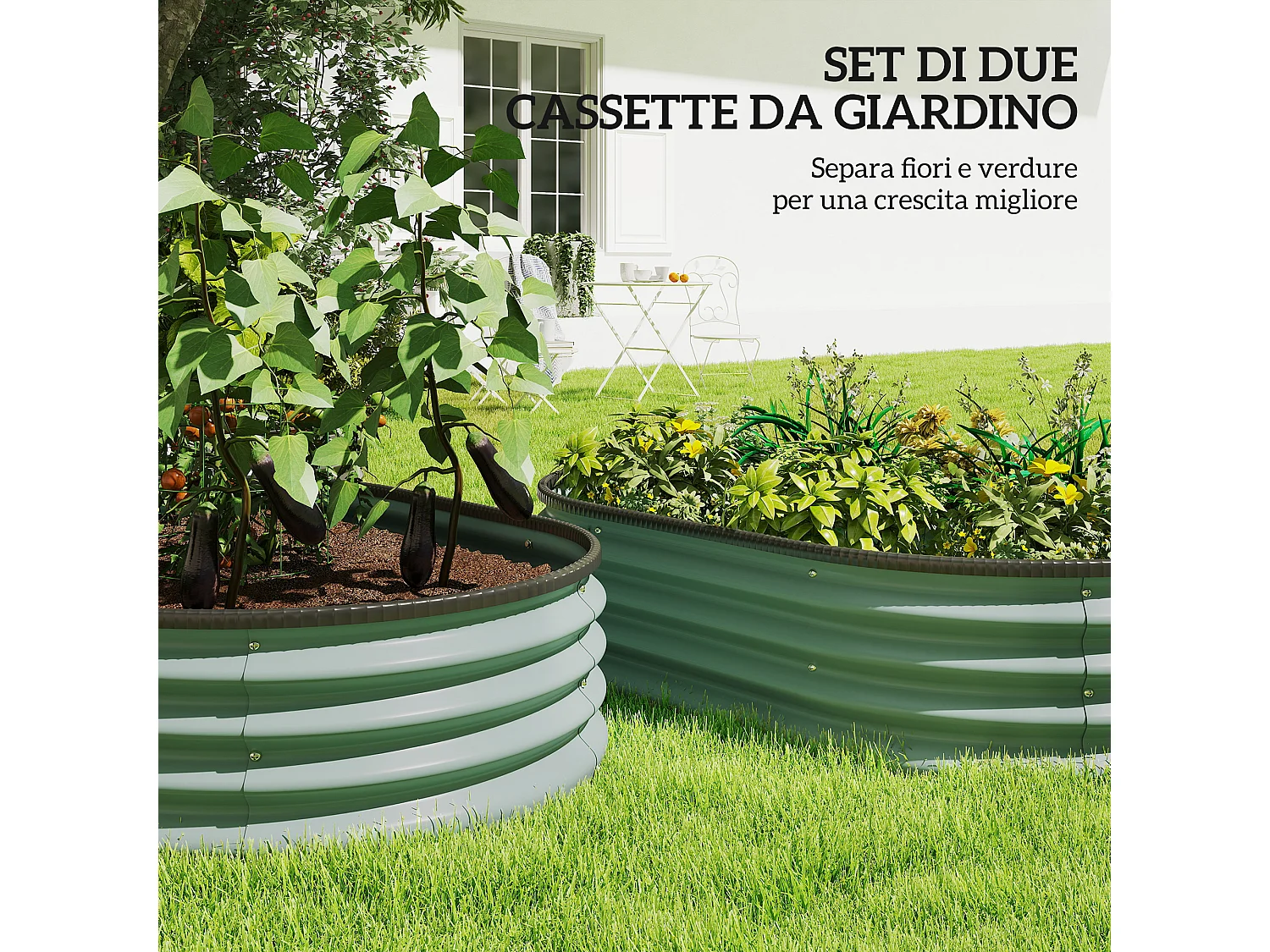 Set di 2 aiuole rialzate modulari in metallo galvanizzato verde