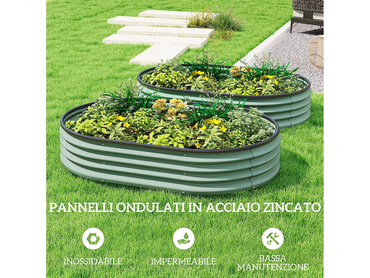 Set di 2 aiuole rialzate modulari in metallo galvanizzato verde