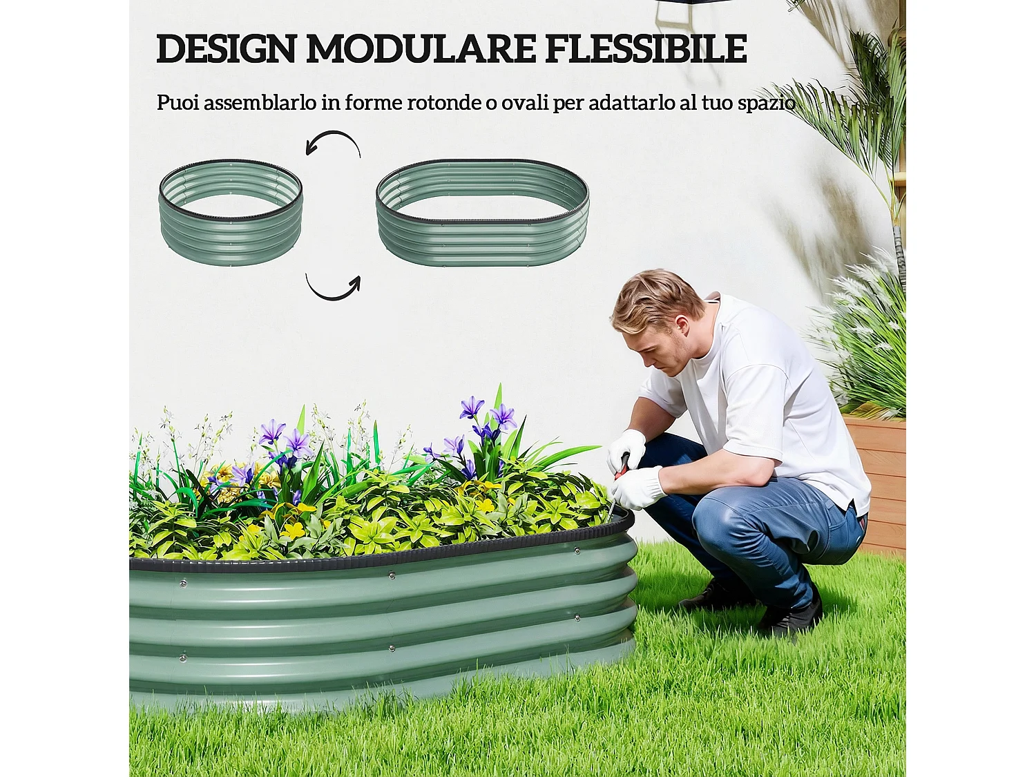 Set di 2 aiuole rialzate modulari in metallo galvanizzato verde