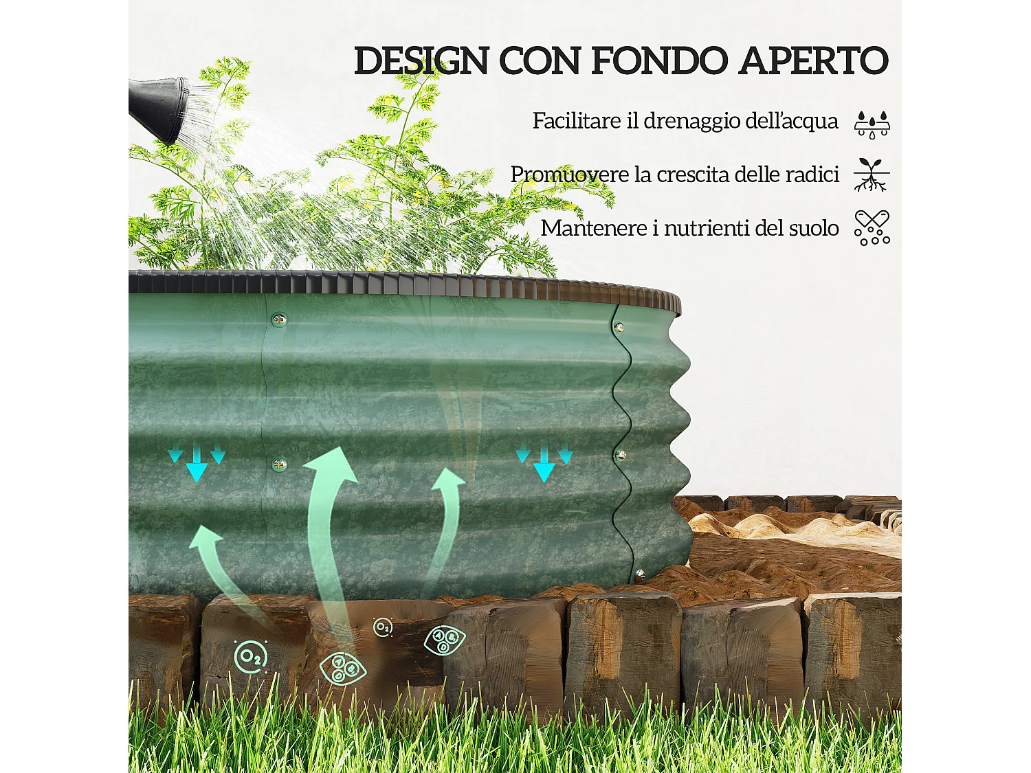 Set di 2 aiuole rialzate modulari in metallo galvanizzato verde