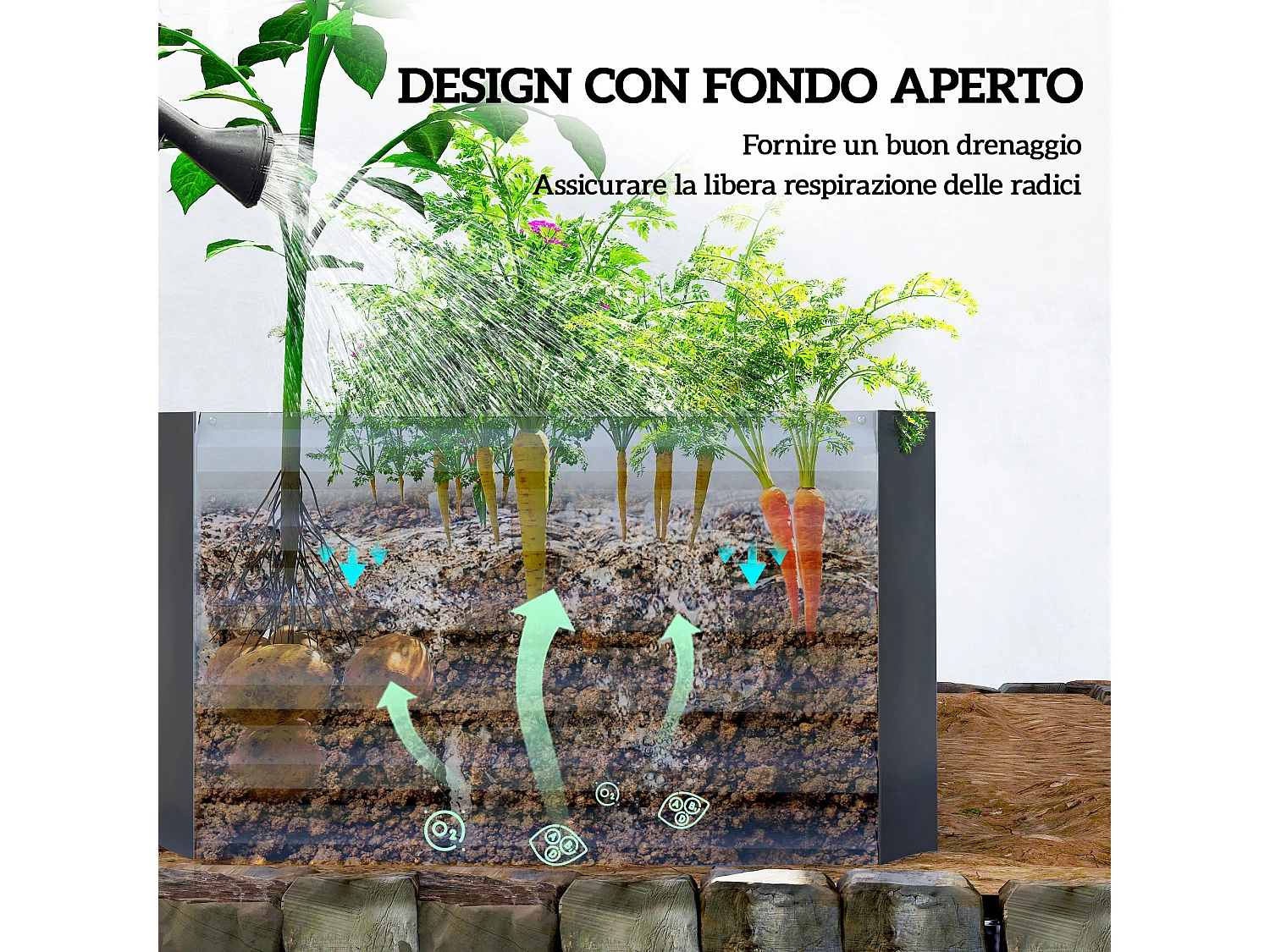Letto per orto rialzato con fondo aperto in acciaio grigio scuro