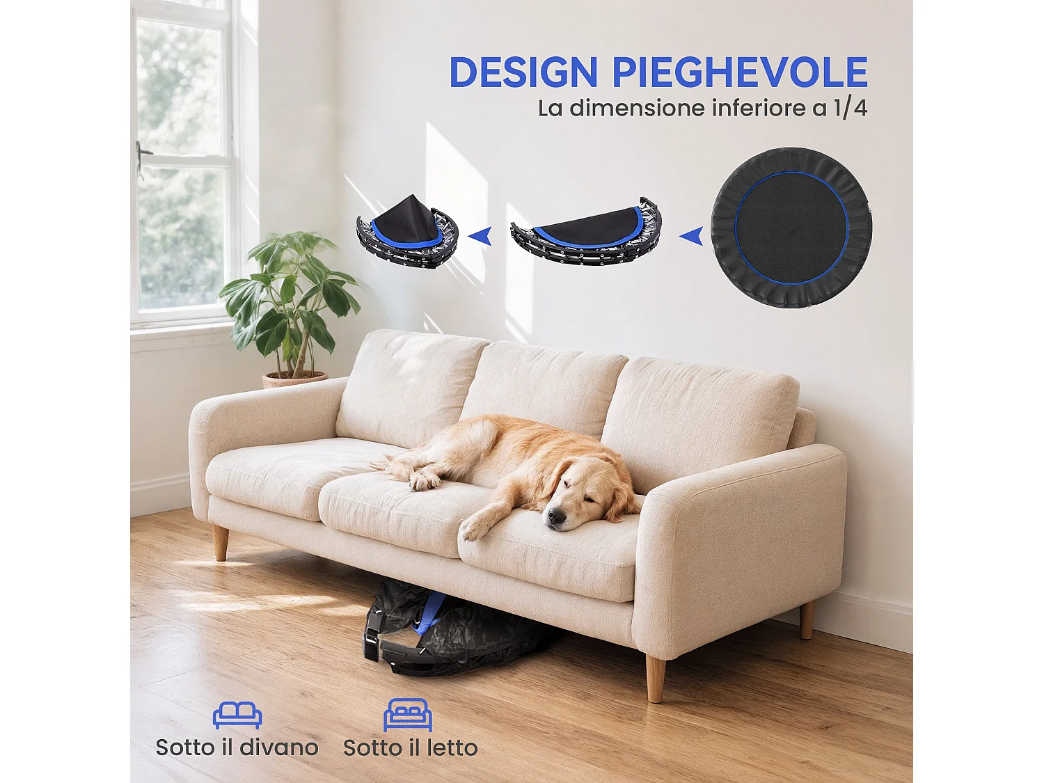 Trampolino fitness Ø114 cm pieghevole e regolabile arancione e nero