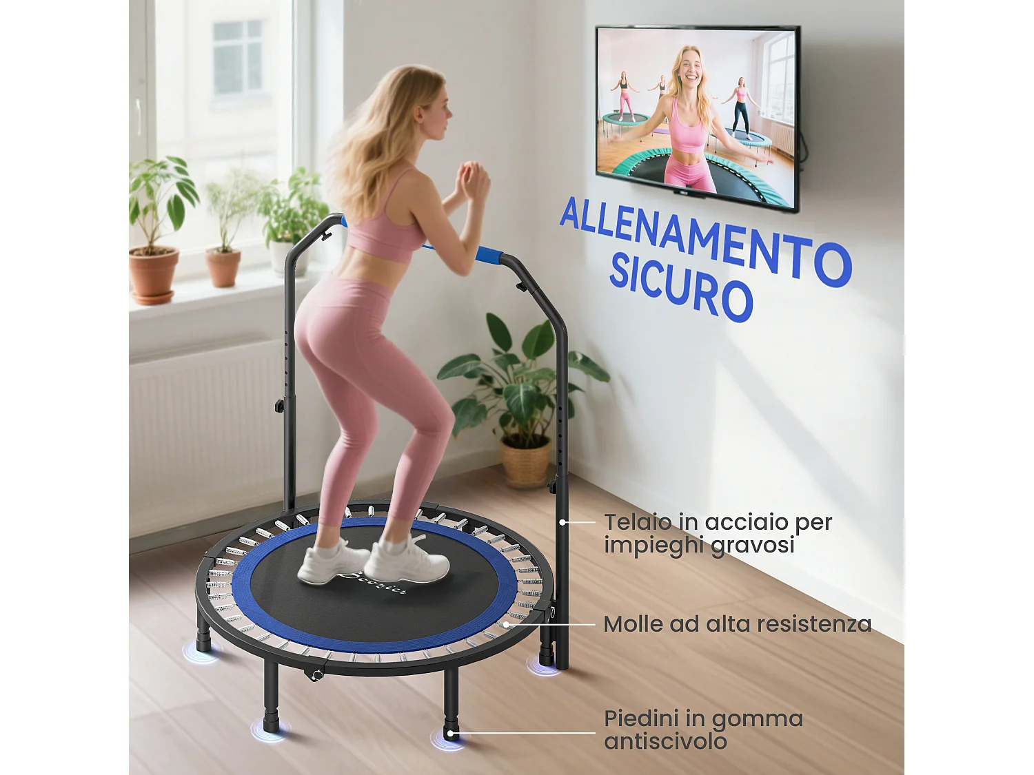 Trampolino fitness Ø114 cm pieghevole e regolabile arancione e nero
