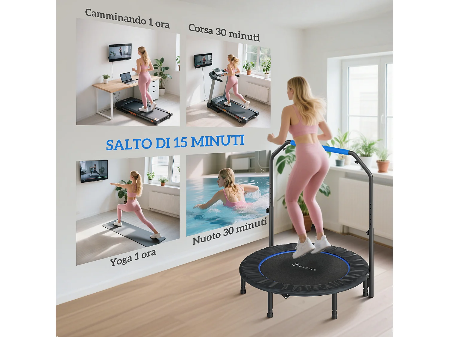 Trampolino fitness Ø114 cm pieghevole e regolabile arancione e nero