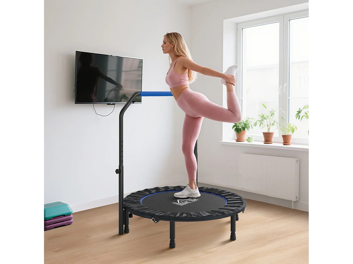 Trampolino fitness Ø114 cm pieghevole e regolabile arancione e nero