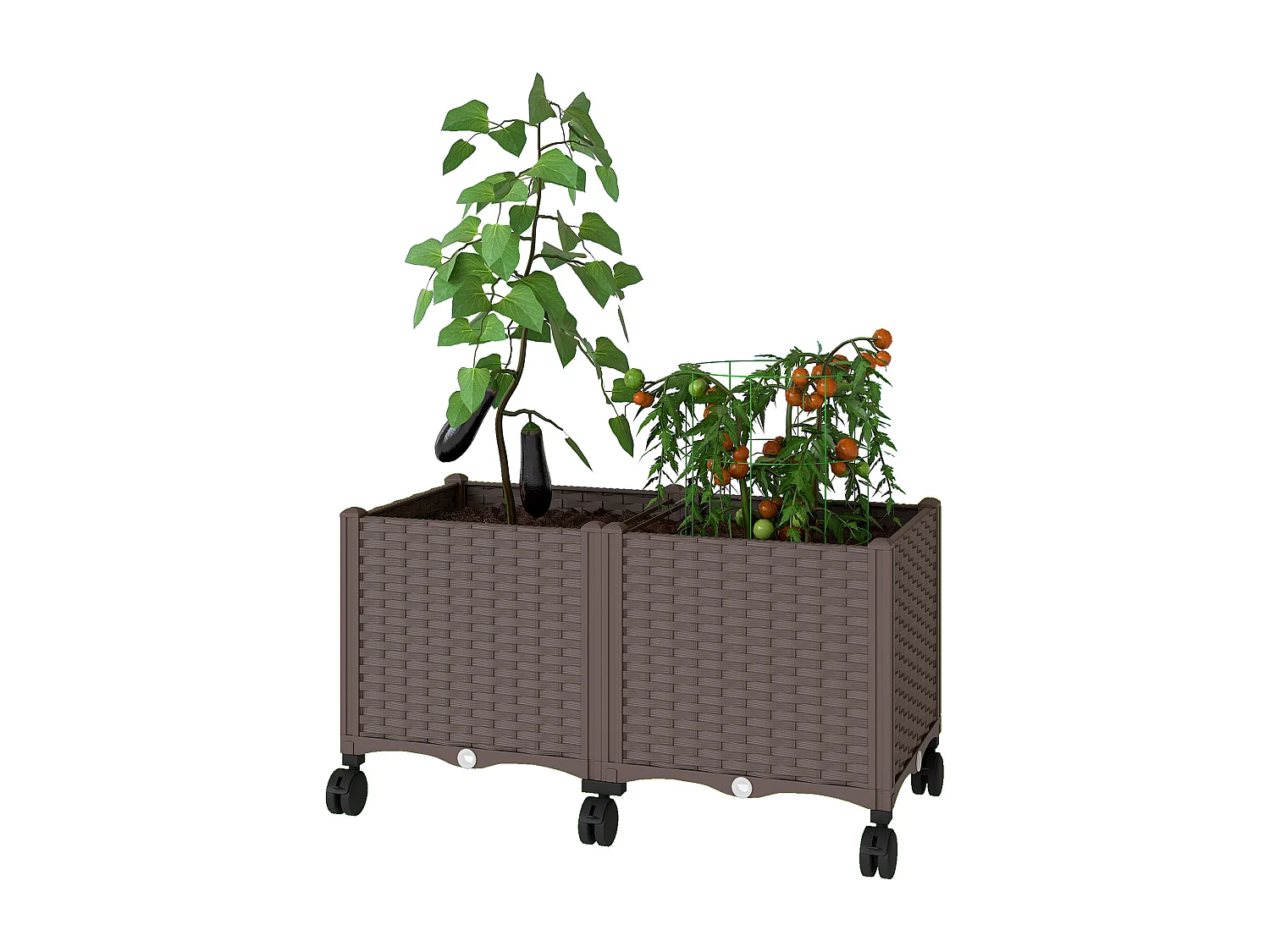 Fioriera rialzata da 85l ruote e sistema di autoirrigazione marrone