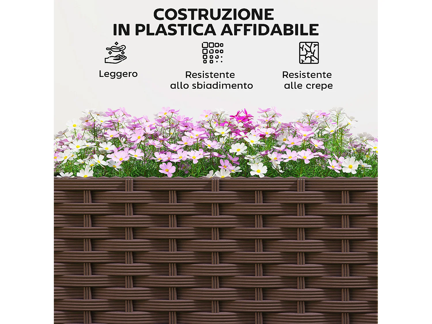 Fioriera rialzata da 85l ruote e sistema di autoirrigazione marrone
