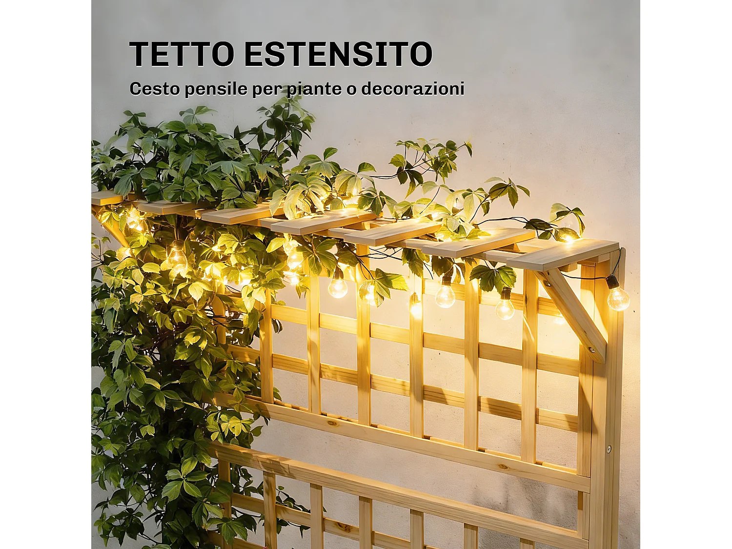 Aiuola rialzata con traliccio e tetto in legno naturale