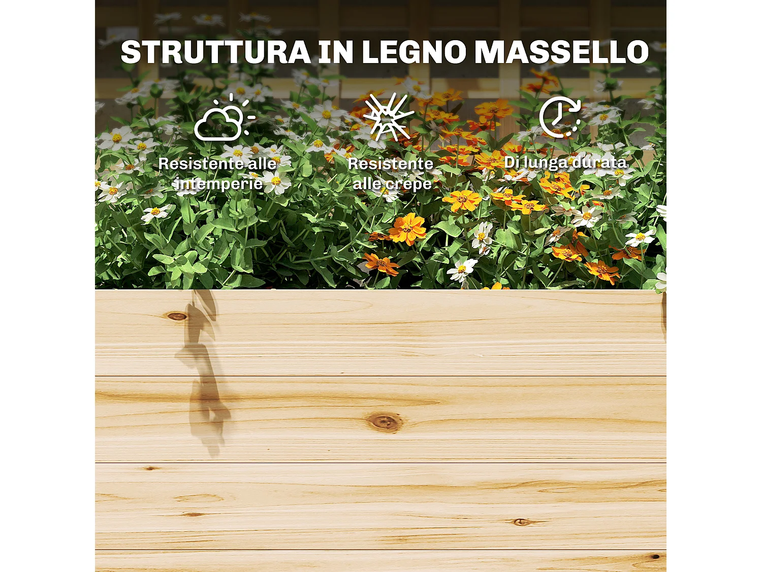 Aiuola rialzata con traliccio e tetto in legno naturale