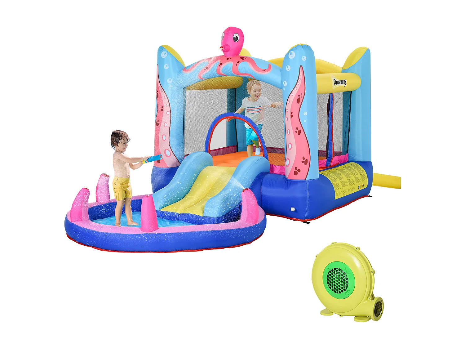 Castello gonfiabile per bambini con scivolo e piscina tema mare