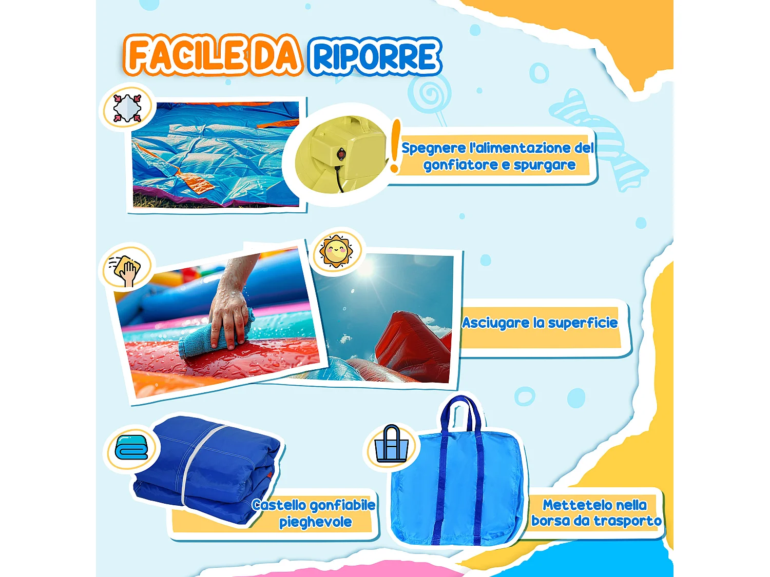 Castello gonfiabile per bambini con scivolo e piscina tema mare