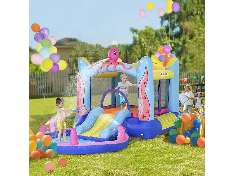 Castello gonfiabile per bambini con scivolo e piscina tema mare