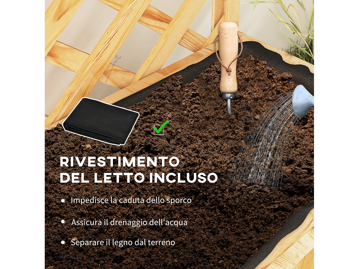 Fioriera con traliccio per rampicanti e vasi in legno di abete