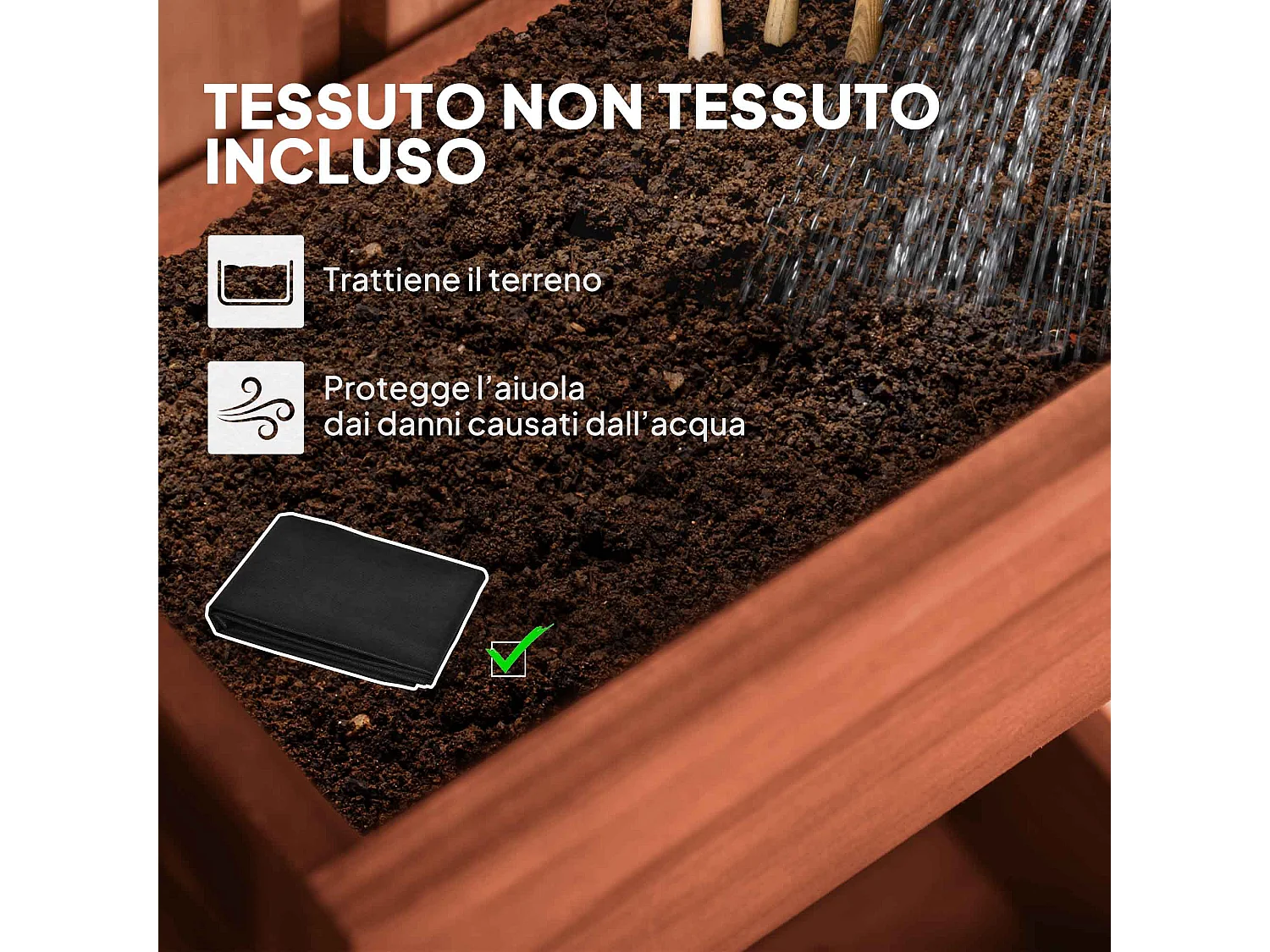 Fioriera verticale a doghe con 3 vasi rimovibili in legno marrone