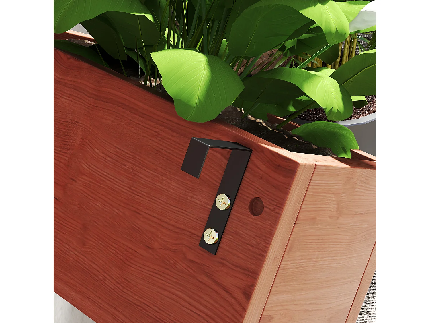 Fioriera verticale a doghe con 3 vasi rimovibili in legno marrone