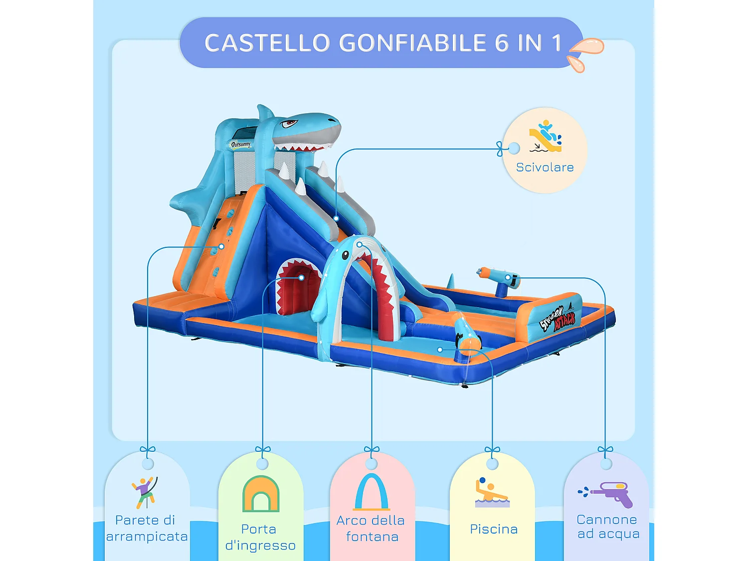 Castello gonfiabile per bambini 3-8 anni con gonfiatore incluso