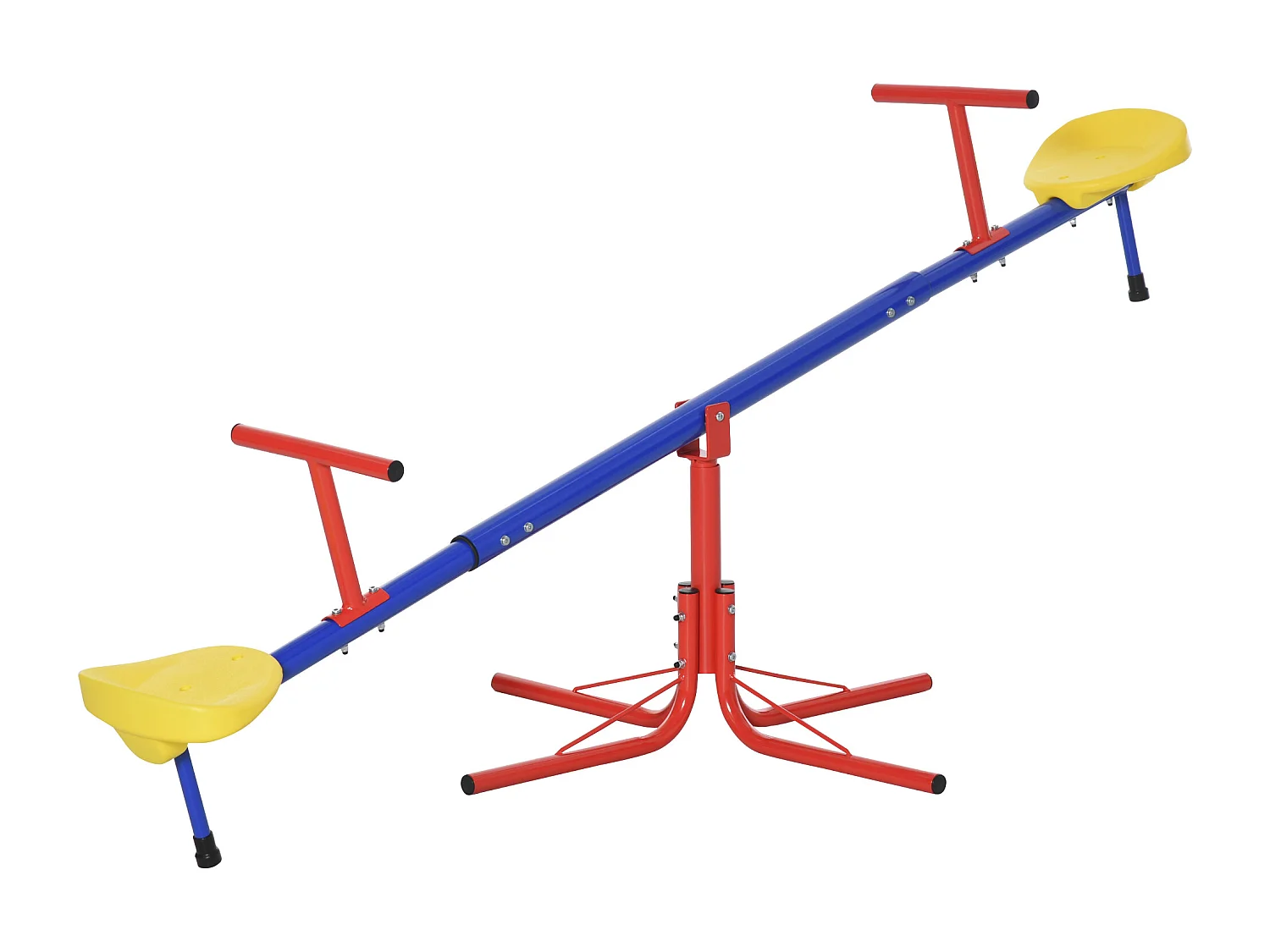 Altalena per bambini doppia a bilico girevole a 360° in metallo e PP età 3-8 anni 182x77x63cm multicolore