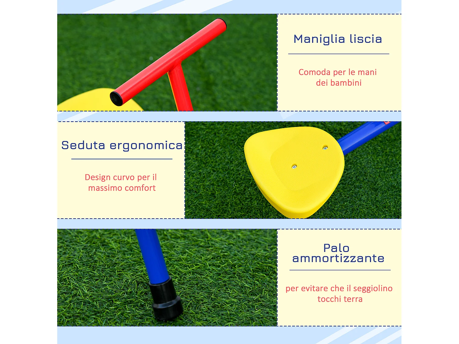 Altalena per bambini doppia a bilico girevole a 360° in metallo e PP età 3-8 anni 182x77x63cm multicolore