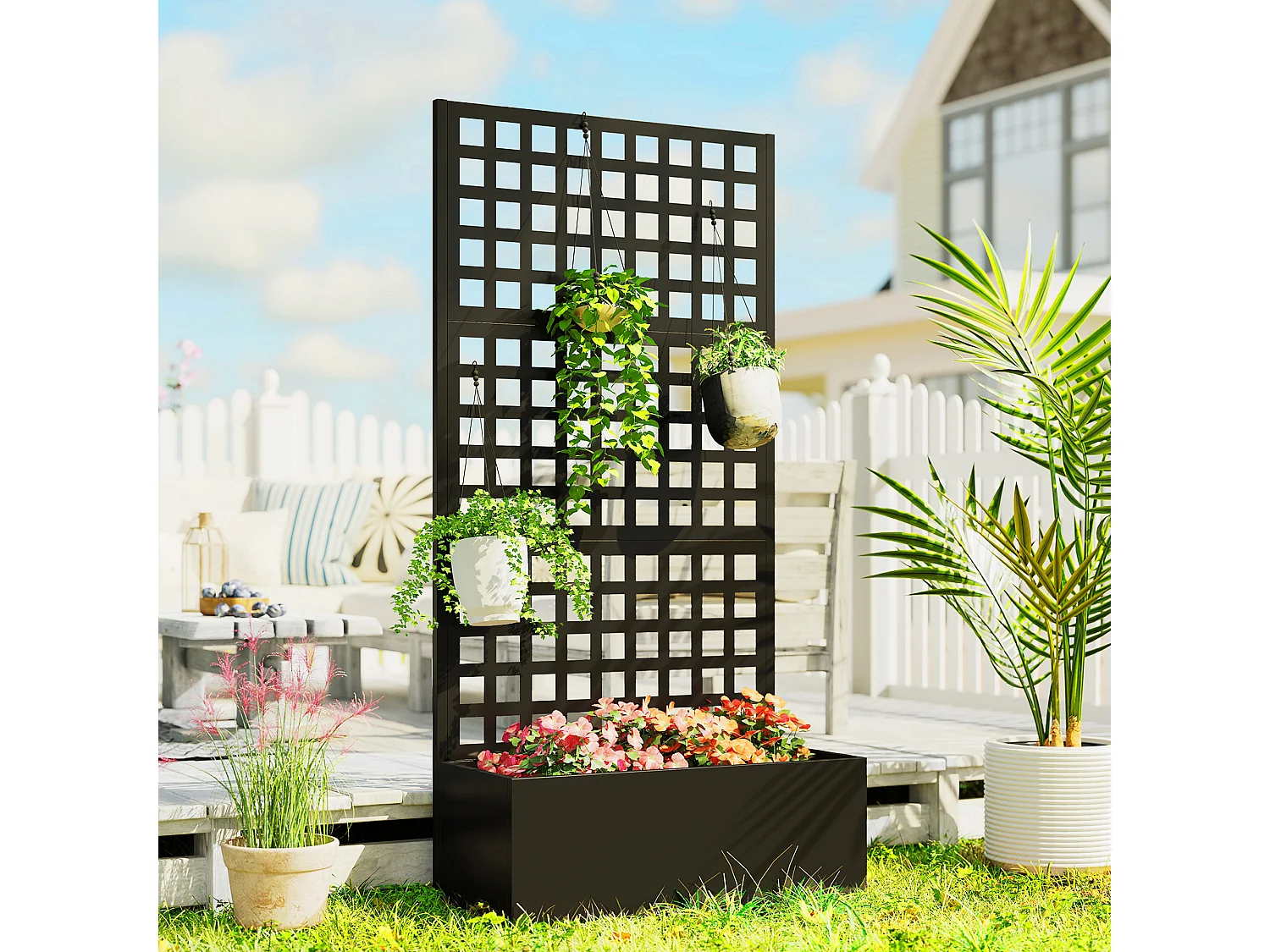 Fioriera con spalliera per rampicanti e frangivista nero