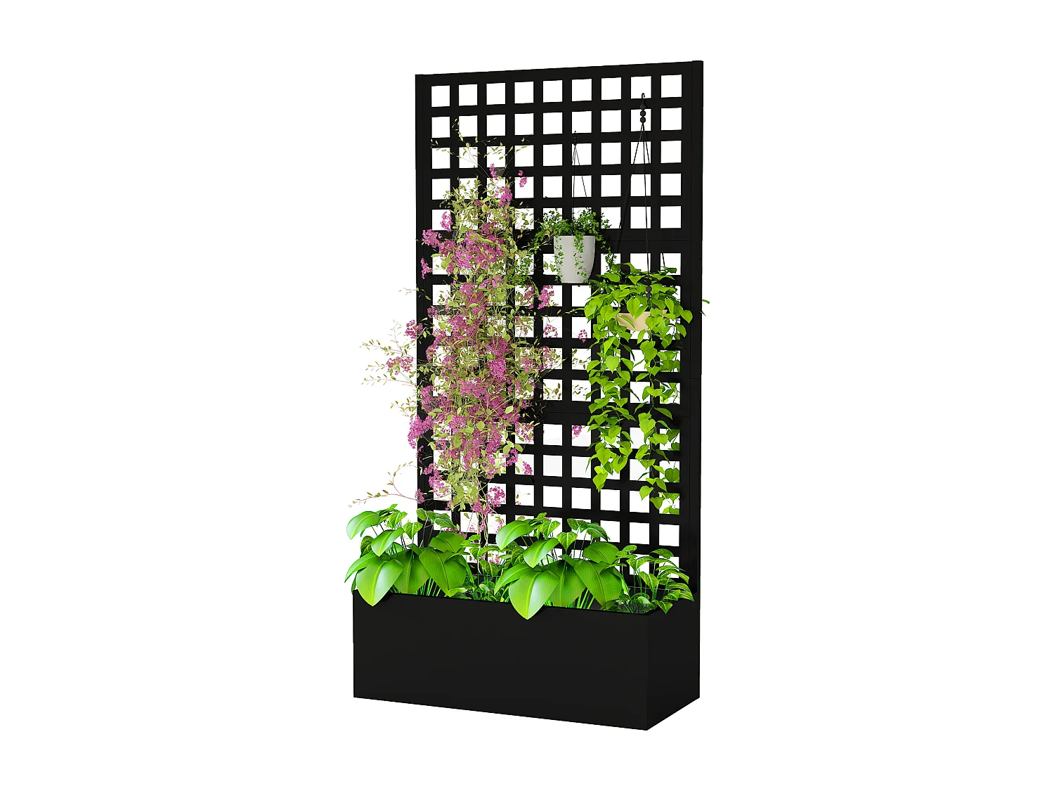 Fioriera con spalliera per rampicanti e frangivista nero