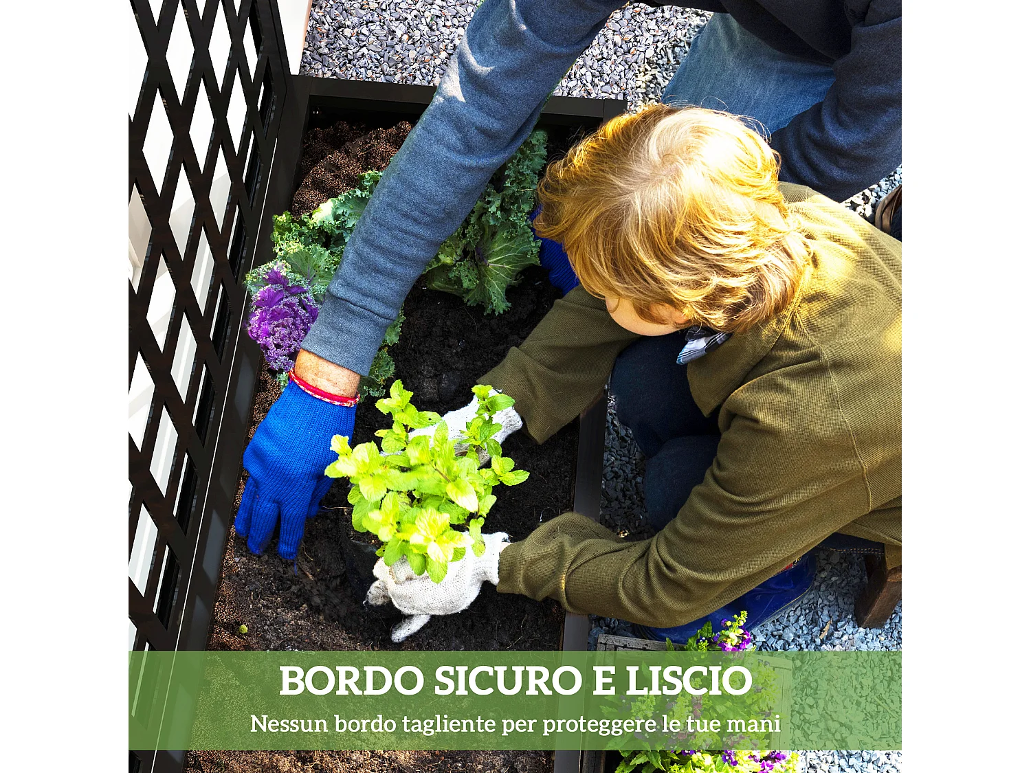 Fioriera con spalliera per rampicanti e frangivista nero