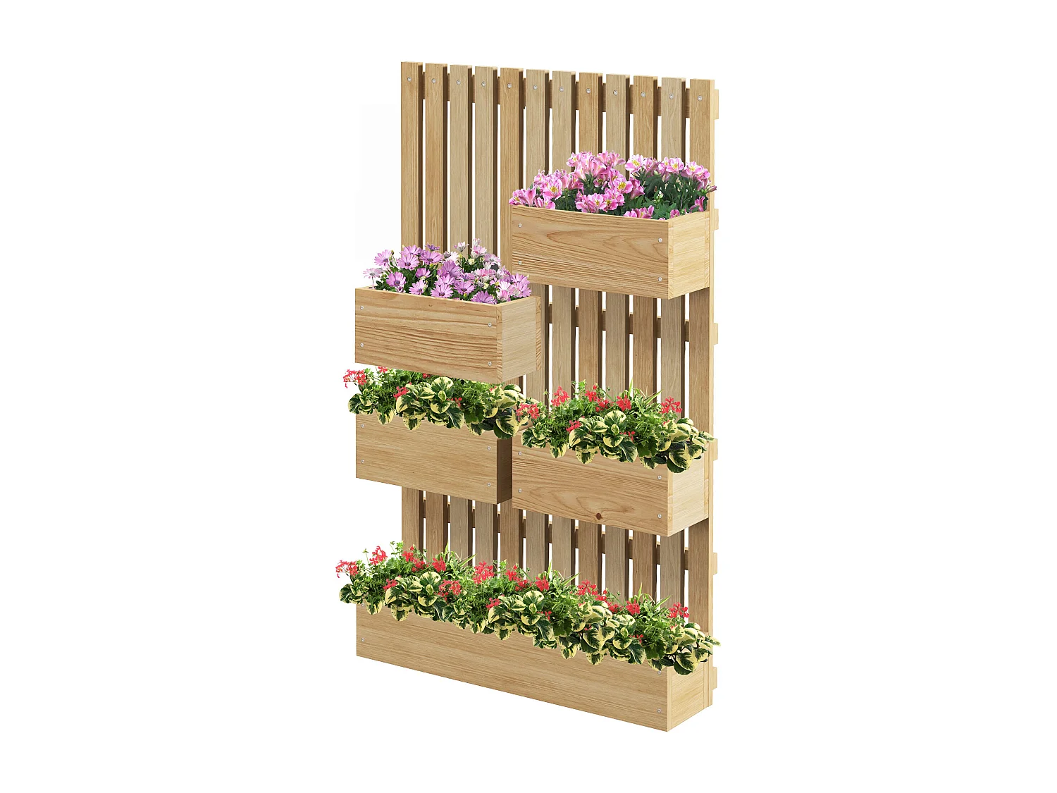 Fioriera con grigliato e fori di drenaggio in legno di abete