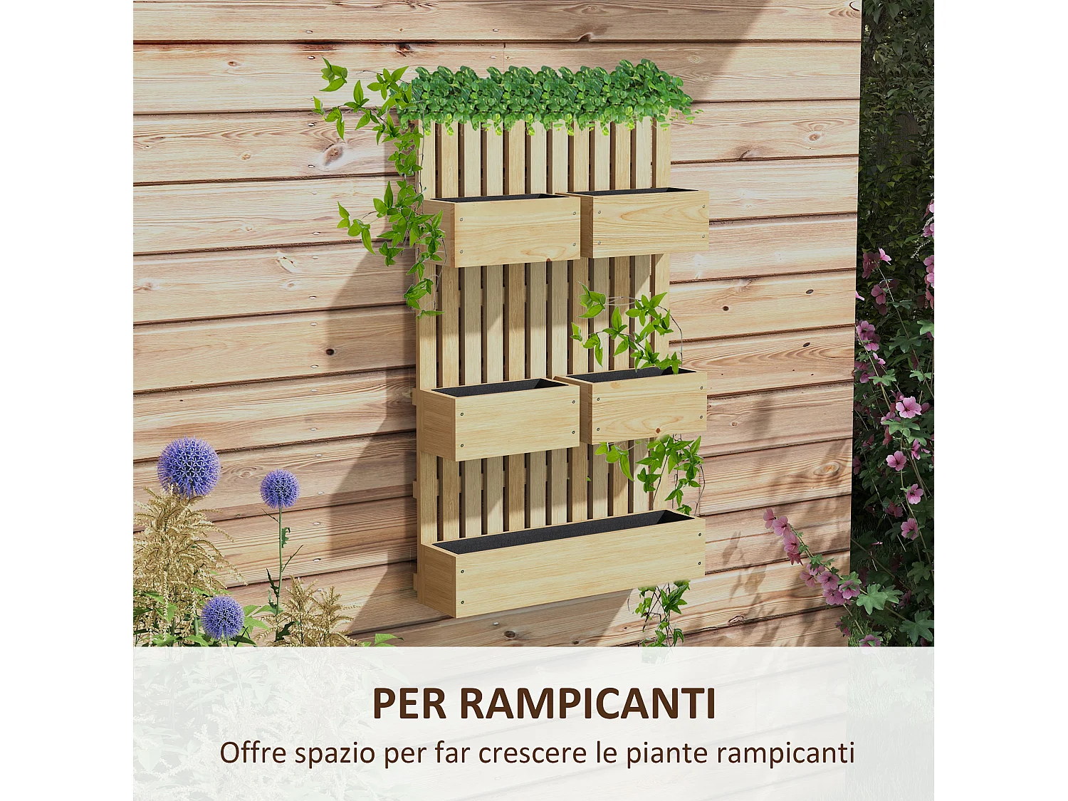 Fioriera con grigliato e fori di drenaggio in legno di abete