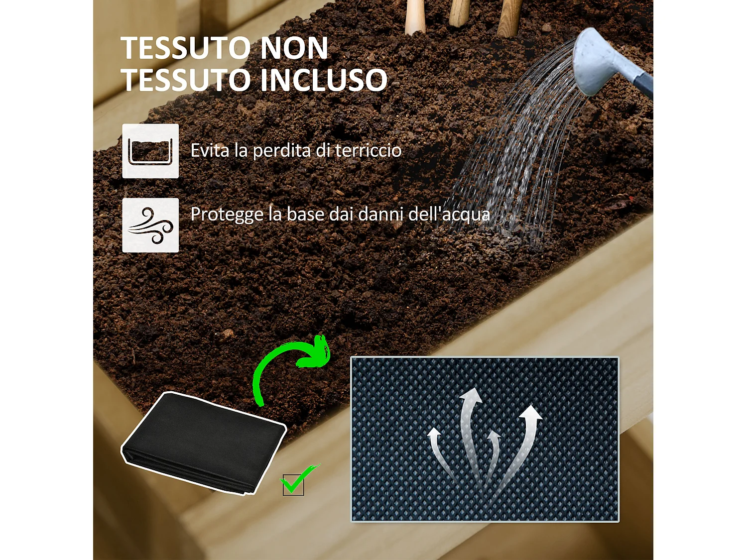 Fioriera con grigliato e fori di drenaggio in legno di abete