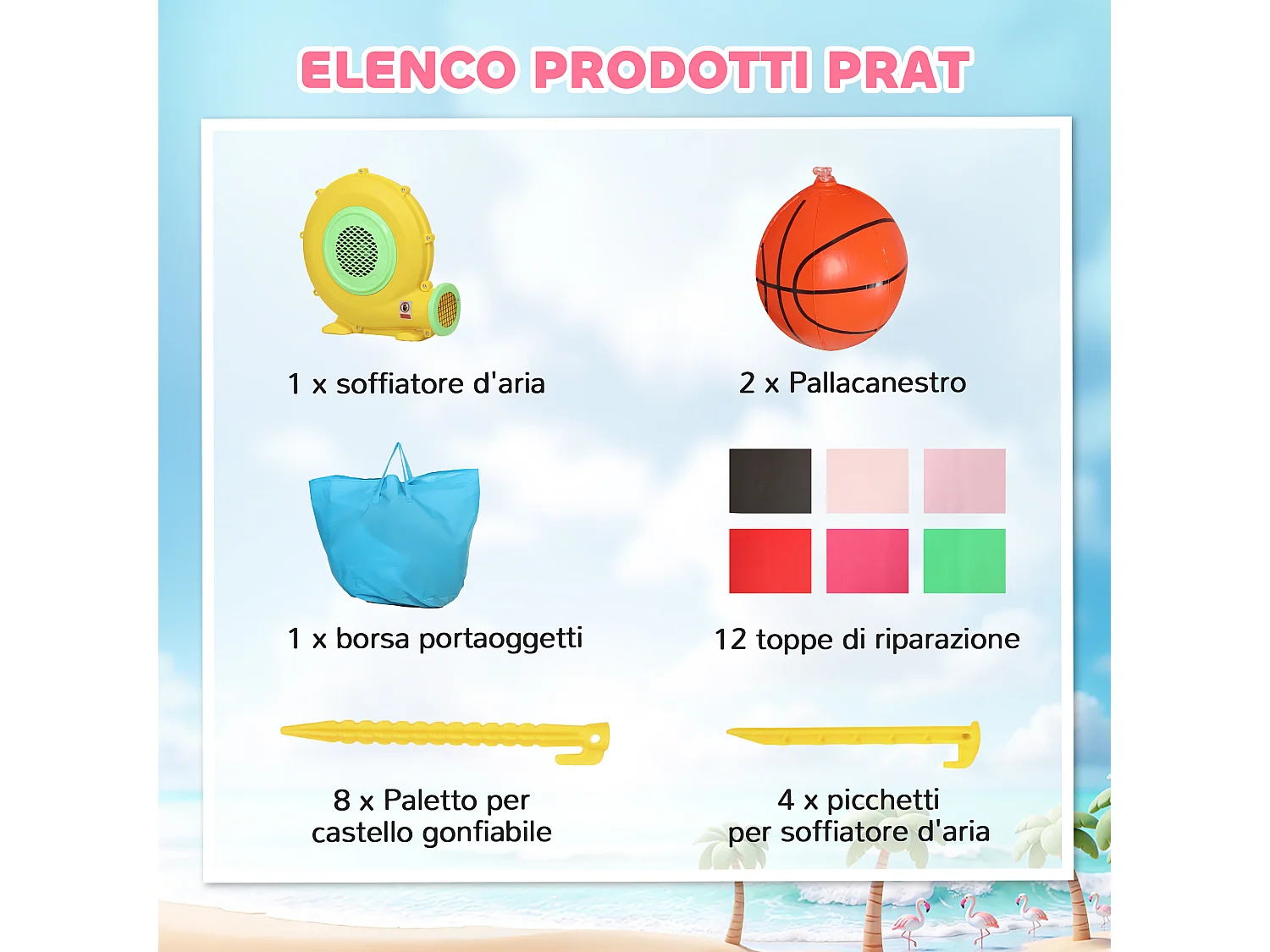 Castello gonfiabile 4 in 1 con scivolo trampolino tessuto oxford rosa