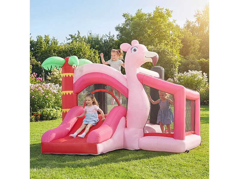 Castello gonfiabile 4 in 1 con scivolo trampolino tessuto oxford rosa