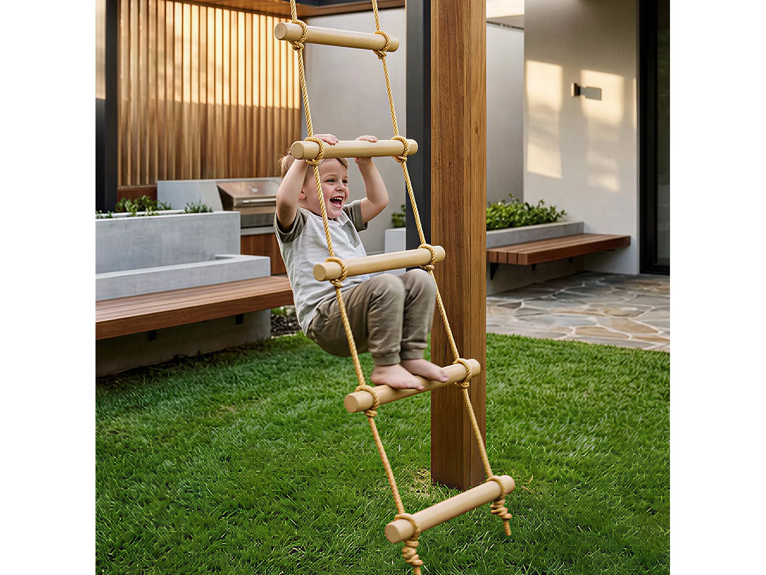 Scaletta per bambini a 5 pioli color legno naturale