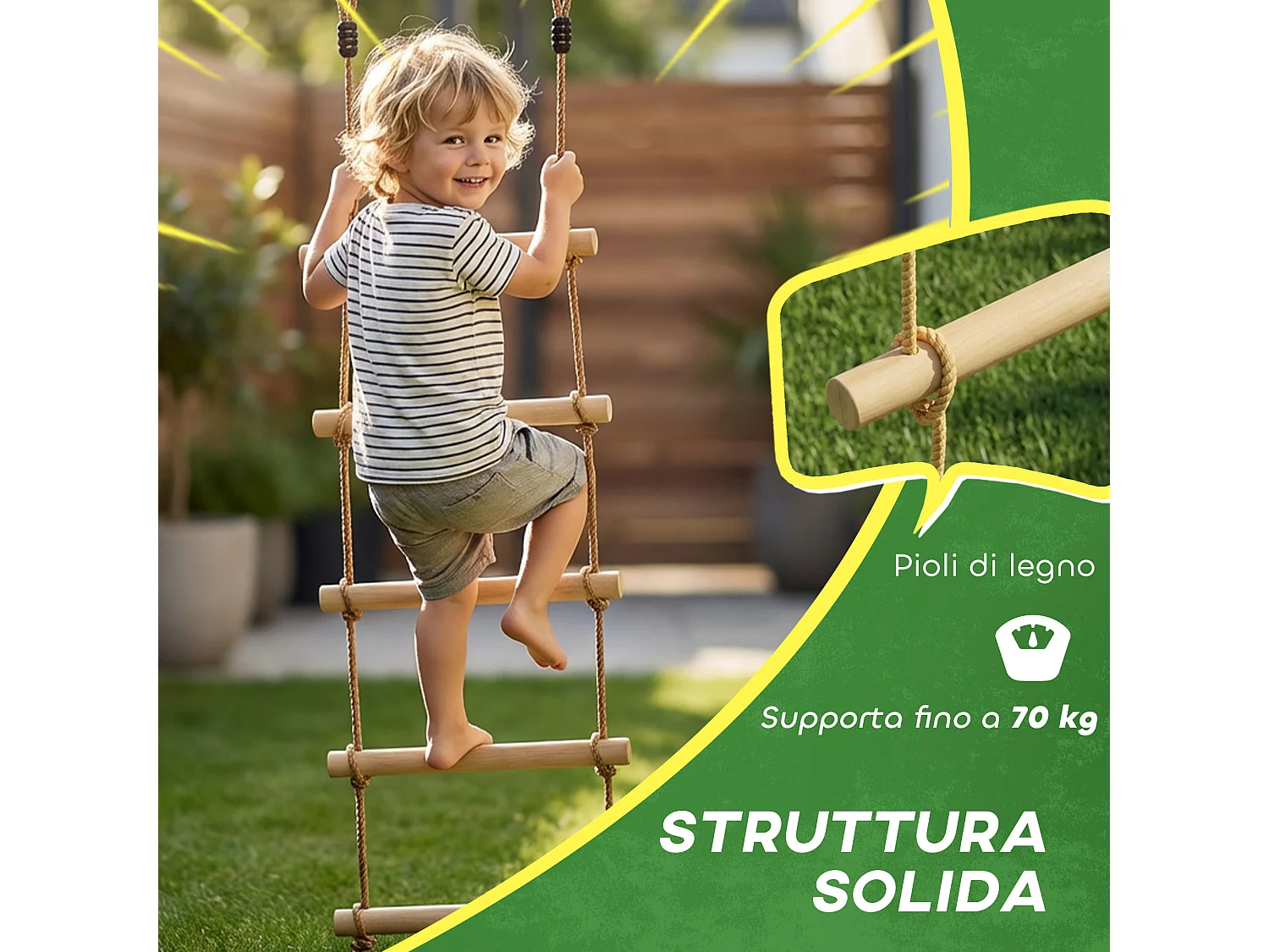 Scaletta per bambini a 5 pioli color legno naturale