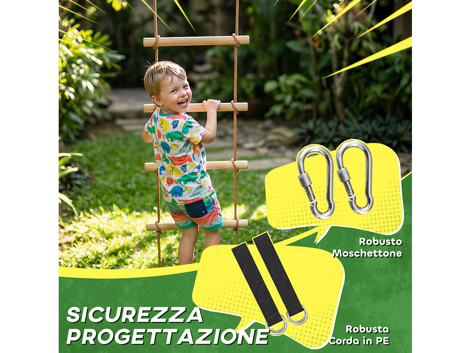 Scaletta per bambini a 5 pioli color legno naturale