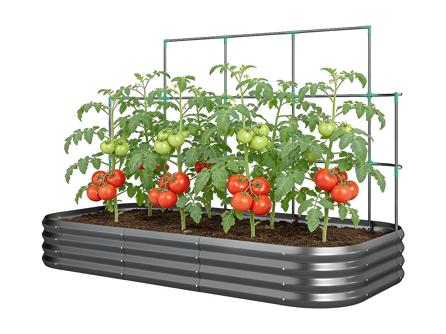 Orto rialzato con traliccio per rampicanti in metallo grigio scuro