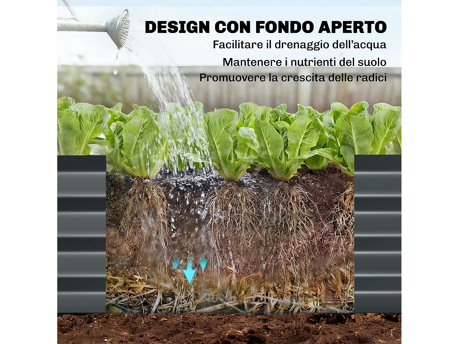 Orto rialzato con traliccio per rampicanti in metallo grigio scuro