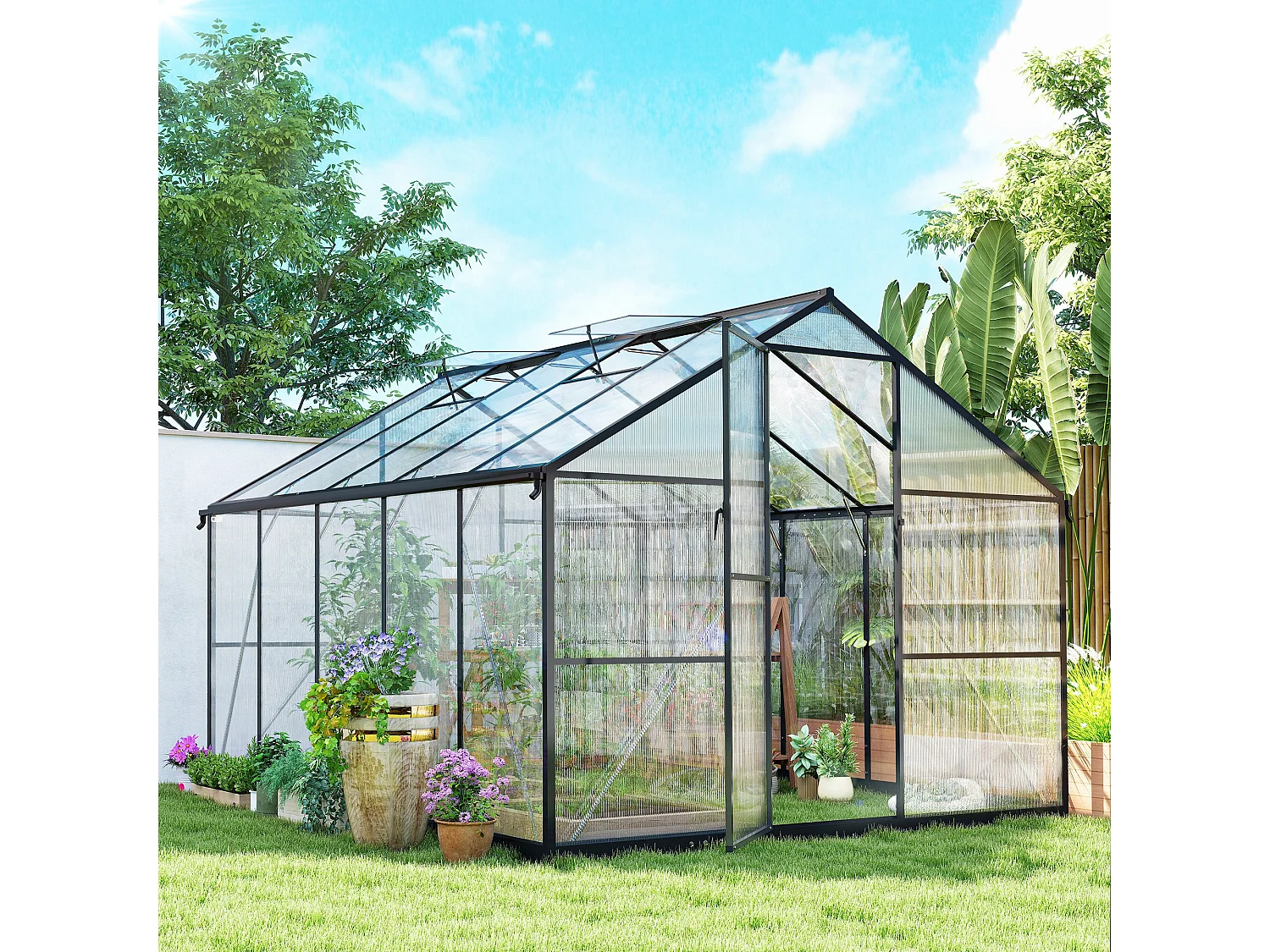 Serra per orto in alluminio e pc con porta a battente 2 finestre nero